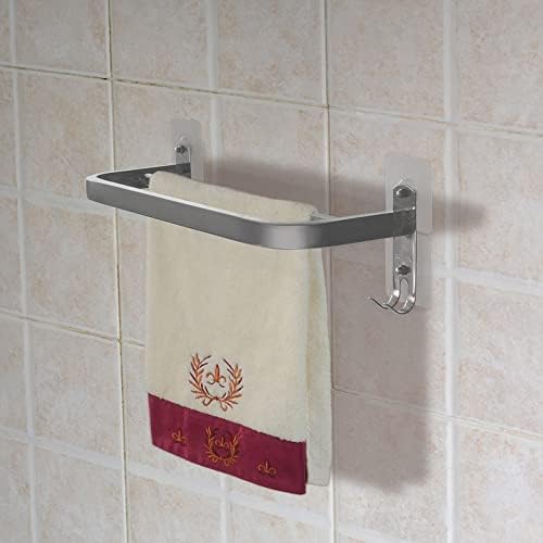 DDS-DUDES Bath Double Towel Rails Bathroom Towel Holder Bar Self Adhesive or Wall Mounted Stainless Steel Towel Rack Hanger with Hooks Dual Towel Rod Shelf in Kitchen 16 inch
