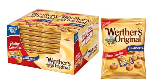 Werther's Original Butter Candies, Sugar-Free, Classic Butter Caramel With No Added Sugar, Gluten-Free & Vegetarian, 80 g (Pack of 18)