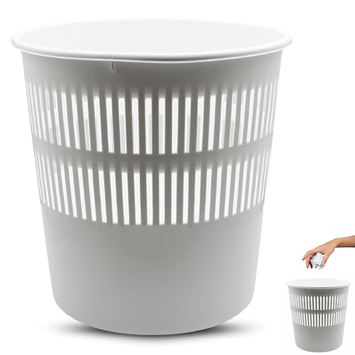 Techzoco Papelera De Plástico, Cesto Basura Redondo Plástico, Papelera Oficina, Cubo De Basura, Papelera Escritorio, Papelera Baño, 28 Cm Alto X 27.5 Cm Diámetro, 16 Litros, Blanco