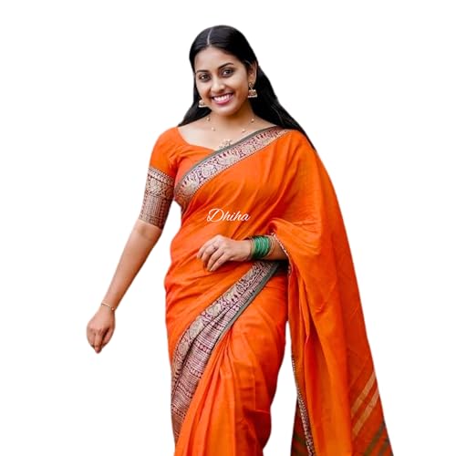 Image of Narayanpet Pure Cotton Saree for Women | Preethika Big Border Saree with Running Blouse | Tassels | Handloom Weave