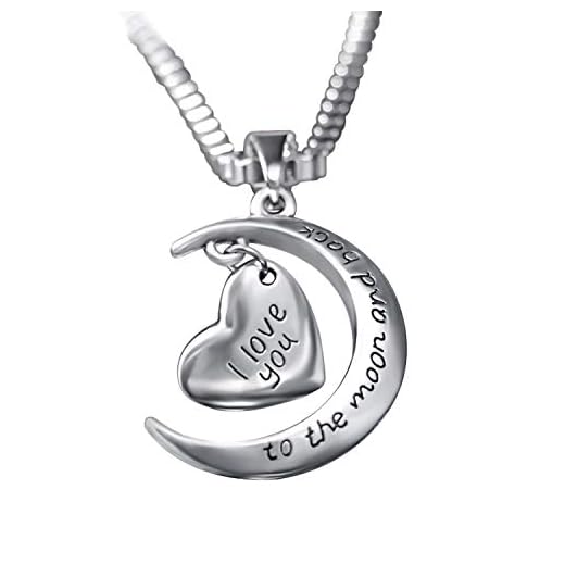 Hanessa familj-halskedja silver halvmåne & hjärta med text (I Love You to The Moon and Back) damsmycke