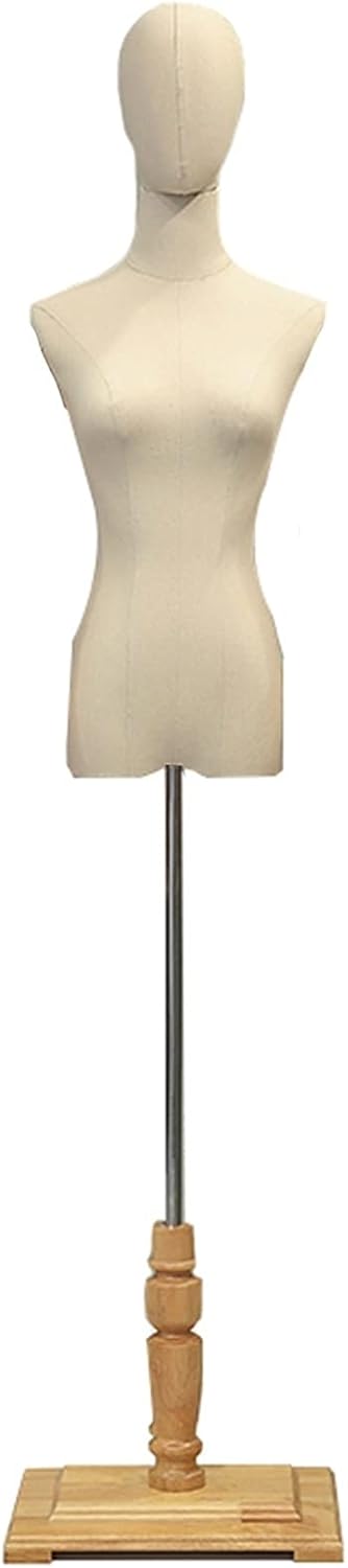 Female Manikin Dress Form with Wooden Base & Cloth Head,Adjustable Stand Full Body Wedding Dress Mannequin Rack,Store Clothing Display Stand,Tripod Stand2-S,Sqaure Base2,M