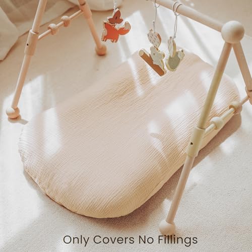 Image of Konssy Muslin Baby Lounger Cover 2 Pack, 100% Cotton Newborn Lounger Cover, Soft and Breathable Baby Nest Slipcover for Boys Girls (Grey,Wheat)