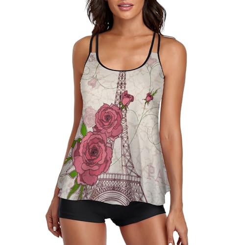 Maillot de bain tankini rose couvrant pour femme avec short de garçon anti-frottement