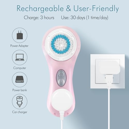 Brosse électrique pour le visage Microtree, système rechargeable vibrant et étanche à 2 vitesses