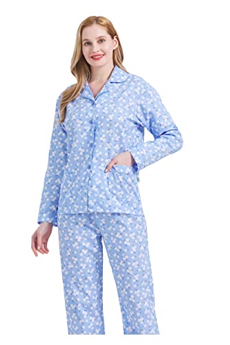 Image of GLOBAL Women Cotton Pajamas Long Sleeve PJs Button Down Sleepwear S-3XL