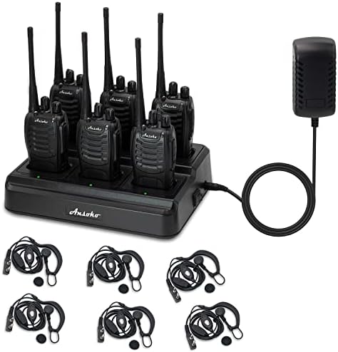 Ansoko Walkie Talkies for Adults Long Range Rechargeable 2-Way Radio Walkie Talkie with 6-Bank Gang Charger and Spare Batteries (6 Pack)