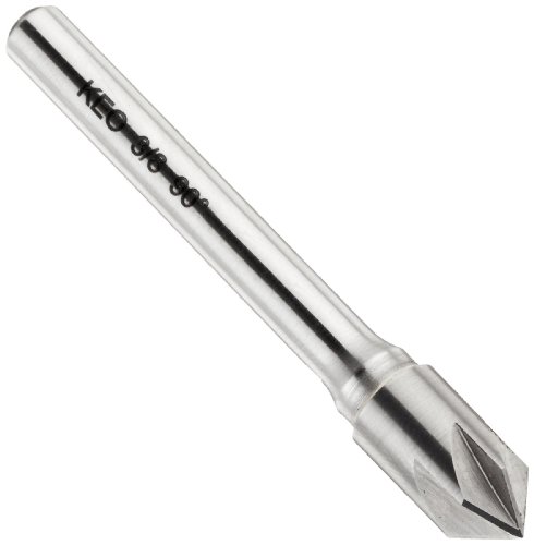 KEO 55805 Solid Carbide Single-End Countersink, Uncoated (Bright) Finish, 6 Flutes, 90 Degree Point Angle, Round Shank, 1/4