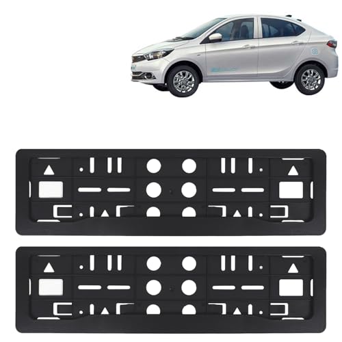 Image of KINGSWAY Tigor EV Car Number Plate Frames for All 2019 Onwards Models of Tata Car Registration Plate Holders, Black Licence Plate Covers (Front and Rear), Universal Size 51.5 x 14.5 cm