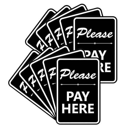 Portrait Round Please Pay Here Sign with Adhesive Tape, Mounts On Any Flat Surface (Black) - Medium (10 Pack)