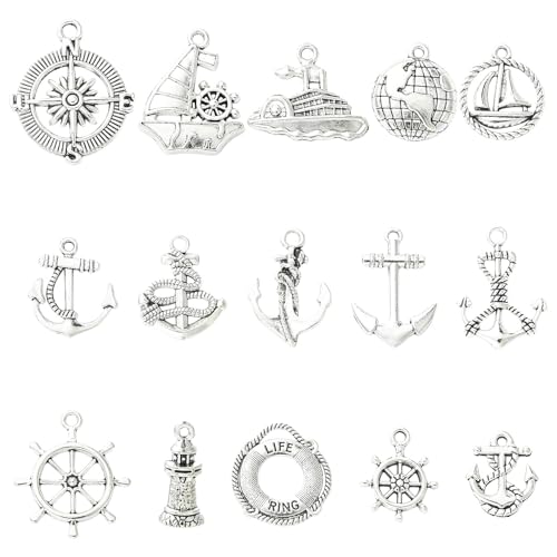 DanLingJewelry 75Pcs Antique Silver Nautical Anchor Charms Tibetan Sailing Theme
