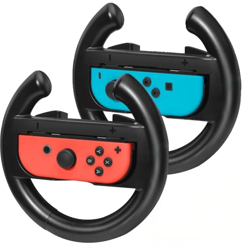 Image of JoyHood Steering Wheel for Switch /Switch OLED Joy-Con Controller, Racing Wheel Compatible with Kart 8 Deluxe [Pack of 2] - Black
