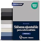 Dreamzie - Sabanas Topper 180x200 cm Algodon Elastica Confort Premium - Altura 18 cm para Sobrecolchon Fino - Certificado Oeko-Tex - Gris
