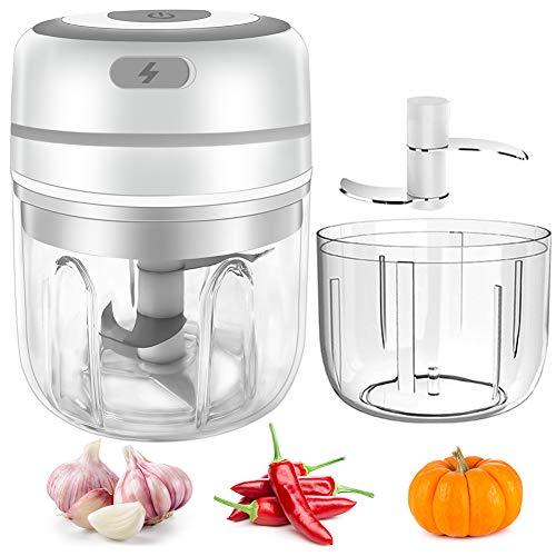 Gintan 2PCS Picador de Alimentos El�ctrico Mini Picador De Ajo Picadora El�ctrica con Carga USB Trituradora de Alimentos Procesador de Alimentos para Cocina y Alimentos para Beb�s-250ML&100ML