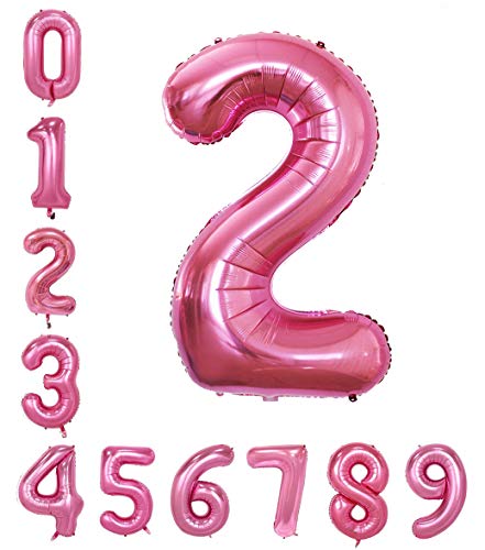 Image of AMFIN 15 Inch 2 Number Foil Balloons for 2nd Birthday Baby Girl Party Decorations, Second Wedding Anniversary Decoration Items - Pink