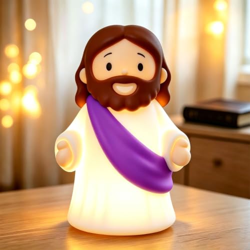 KangTen CHEN Jesus Night Light Rechargeable Bedside Night Light Dimmable Silicone LED Light Ideal for Religious Gatherings, Gifts for Sunday School, Baptism Presents, Easter Egg Decorations (Purple)