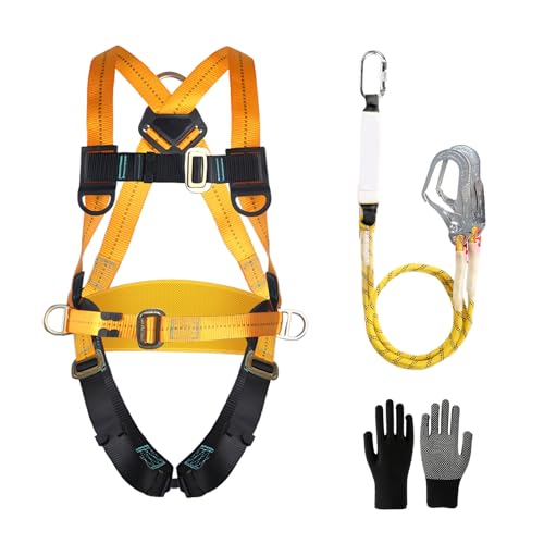 Imbracatura di sicurezza anticaduta con doppia fune e ganci, imbracatura corpo intero regolabile per uomo, edilizia, arrampicata, tetti, lavori esterni, carico max 100 kg, conforme EN 361/354/355
