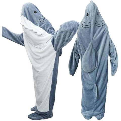 Deserthome Shark Blanket Onesie for Adult Wearable Shark Blanket Hoodie, Super Soft Comfortable Warm Shark Costume for Cosplay Blue 3XL Cover