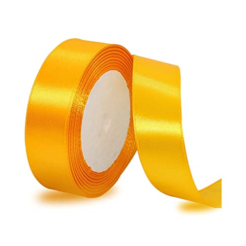 Yellow Satin Ribbon 3/4 Inch x 25 Yards, Solid Color Fabric Ribbon for Gift Wrapping, DIY Crafts, Hair Bows Making, Wreath, Wedding Party Decoration and Sewing Projects