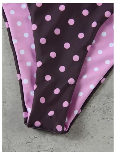 WDIRARA Women's Polka Dots 3 Piece Bikini Set Triangle Halter Thong Swimsuit Bathing Suit4
