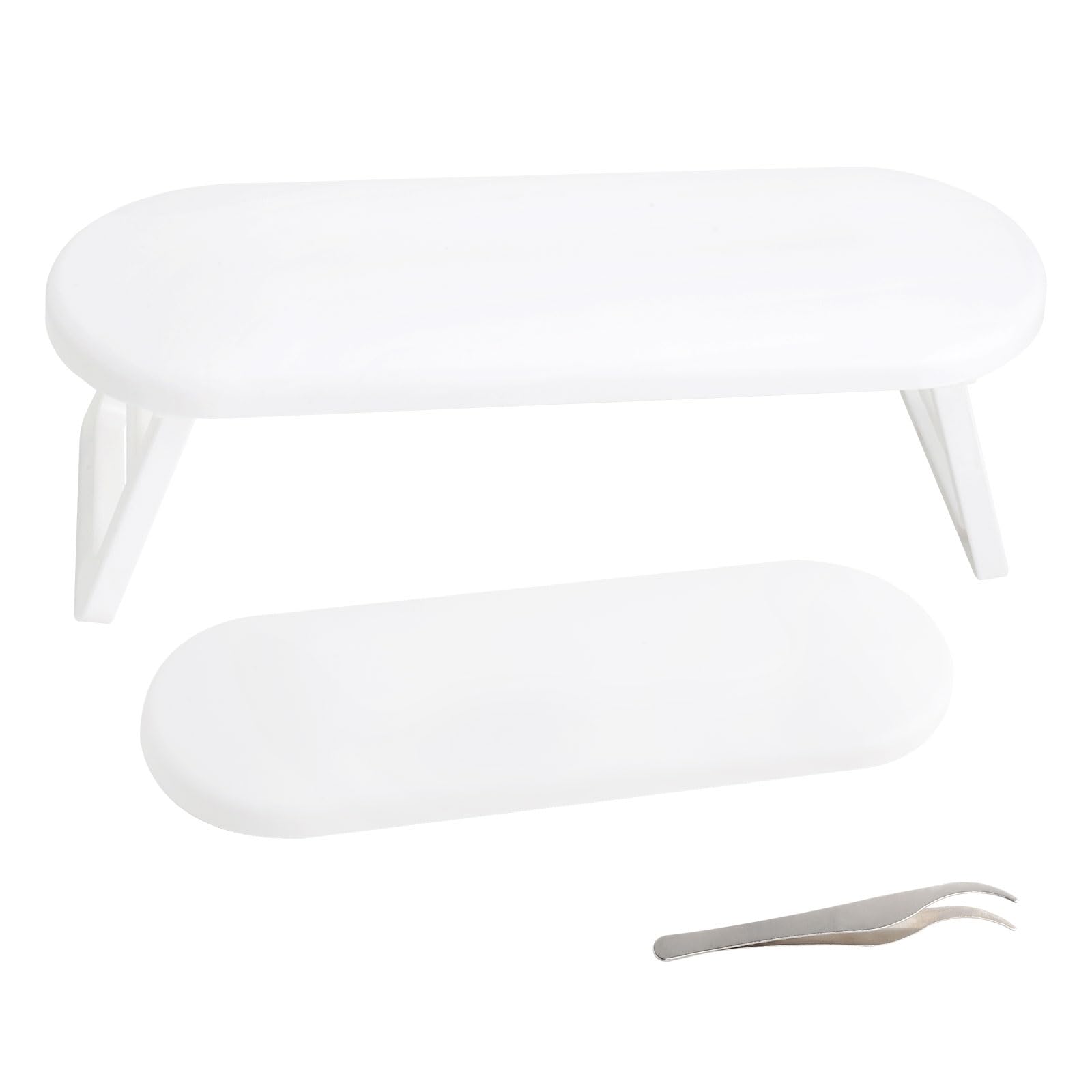 poggiamani per salone di bellezza, pieghevole cuscino poggiamani con pinzetta di precisione in acciaio inossidabile da 80 mm per manicure domestica e saloni di bellezza (bianco)