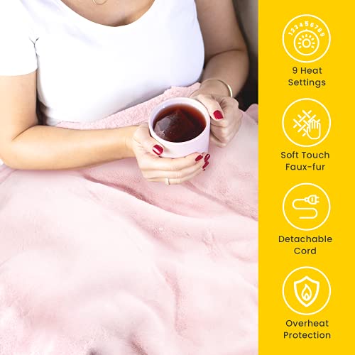 Cosi Home Luxus Heizdecke mit Abschaltautomatik - Elektrische Wärmedecke mit Überhitzungsschutz, 9 Heizstufen, Waschbar, Fernbedienung - Kuscheldecke flauschig aus Kunstfell, 180x130cm - Rosa - 4