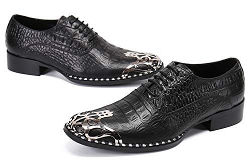 Mens Western Round Toe Leather Lace Up Dress Shoes Fashion Casual Metal Tip Oxford Black 11 #TOP6