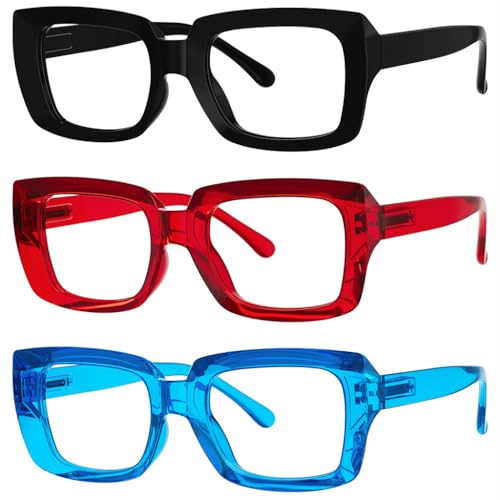 Image of Eyekepper 3 Pack Stylish Reading Glasses Women - Oversized Square Readers (Black /Red /Blue) +3.25