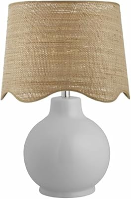 BoutiqueRugs Pojezerje Bohemian Ceramic Table Lamp for Bedroom, Bedside Nightstand - Decorative Boho Tabletop Lamp for Living Room - Rattan Shade - White, Beige