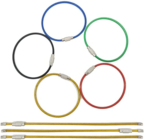 Image of (Pack of 12 Wire PVC Overcoated cables Stainless Steel Pendant Circle EDC Tool Key Holder Loops for Hanging Luggage Tag Loops - (170mm Length * 2mm Thickness)