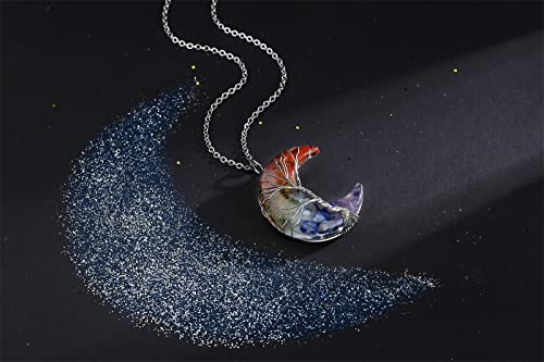 Maibaota 7 Chakra Healing Crystal Necklace Tree Life Wire Wrapped Crescent Moon Phase Stone Pendant Necklaces Natural Resin Reiki Spiritual Quartz Gemstone Hippie Witch Jewelry Gifts For Women #TOP3