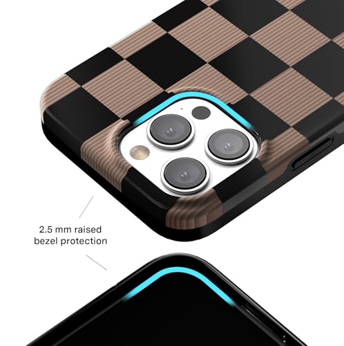 VELVET CAVIAR Checkered Phone Case for iPhone 15 Pro - Compatible with MagSafe - 10ft Drop Tested - Cute Protective Cover for Women - Mocha Brown Black