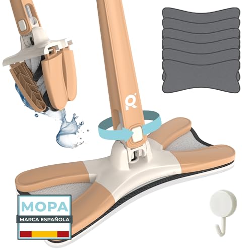 RAYROT - Mopa para Limpiar Azulejos y Paredes. Autoescurrible y 360 º - Trae 6 Recambios de Microfibra - Mopas de Limpieza Suelos - Limpia Azulejos Pared Techo - Mopa Fregona Triangular Autoescurrible