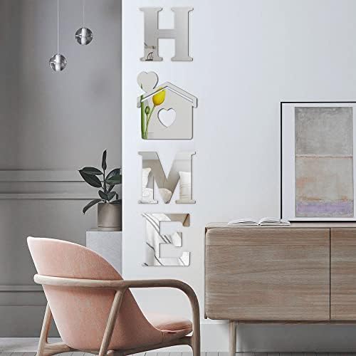 Neikafan 3D Mirror Effect Wall Stickers Home Letters Sign DIY Removable Mirror Decal for Home Kitchen Living Room Bedroom Modern Fashion Home Decorations (silver)