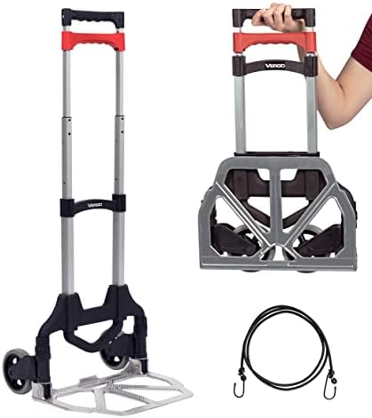 Vergo Industrial 100 lb Capacity Personal Folding Hand Truck Dolly Cart with Telescoping Handle, Lightweight Aluminum Foldable Cart with Wheels (S300S)