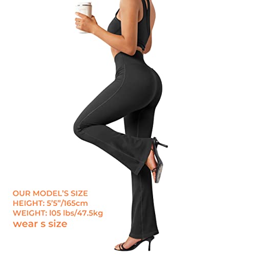 Suuksess Women Ribbed Seamless Tummy Control Flare Leggings Bootcut High Waist Workout Yoga Pants 31'' (Black,Xl) #TOP3