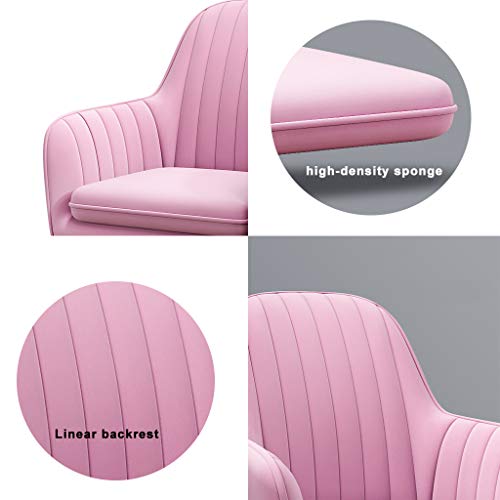 Chaise bureau ordinateur velours rose réglable avec roues - 4