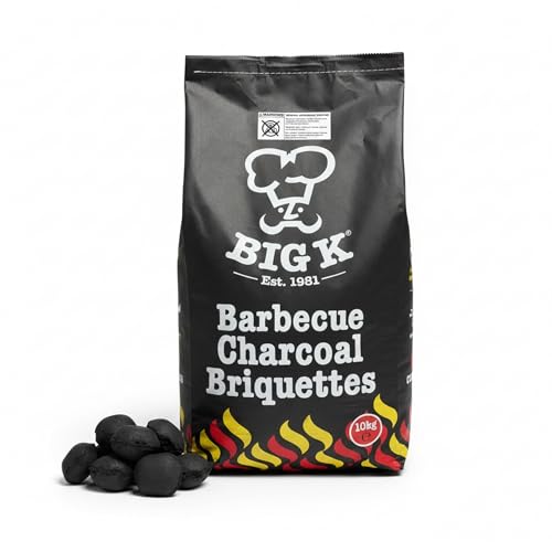 Big K Charcoal Briquettes Bag for BBQ Grill - 10kg Barbecue Charcoal Briquettes Bags with Topline Card for Outdoor Barbeque Grill Camping BBQs