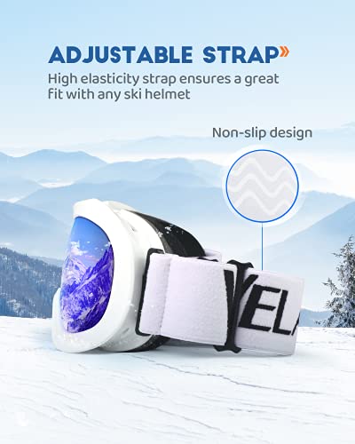Velazzio Kids Ski Goggles, Snowboard Goggles Otg Snow Goggles Anti-Fog Double-Layer Lenses, 100% Uv Protection (White Frame/Grey Lens With Revo Blue Coating (Vlt 17%)) #TOP5