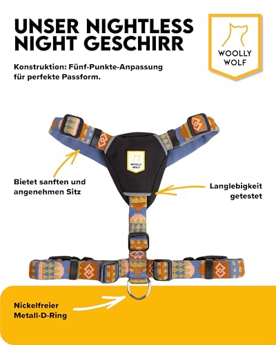 Woolly Wolf Nightless Night Dog Harness S - Hundegeschirr für kleine Hunde aus recyceltem Polyester, Perfekte Passform und Reflektoren für erhöhte Sichtbarkeit