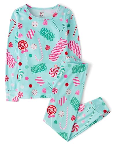 The Childrens Place Unisex Baby Christmas and Holiday Kids 2 Piece Pajama Sets Velour Turquoise Holiday Candy 10