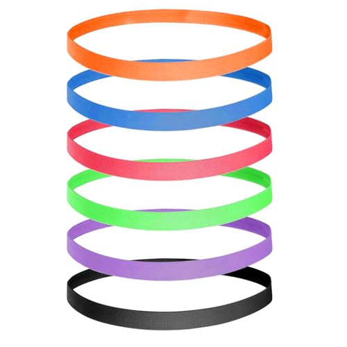 Cncedi - 6 Pcs Sports Headbands Kids, Elastic Running Thin Hairbands, Candy Color Non Slip Football Headbands, Mini Silicone Grip Sweat Bands for Boys Girls Women for Yoga Fitness