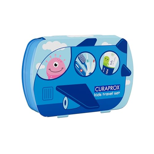 Curaprox Kids Reiseset - Zahnbürste, Zahnpasta & Interdentalbürsten | Ultraweiche Curen® Filamente | Kompaktes Reiseset für Kinder (Blau) | Hergestellt in der Schweiz