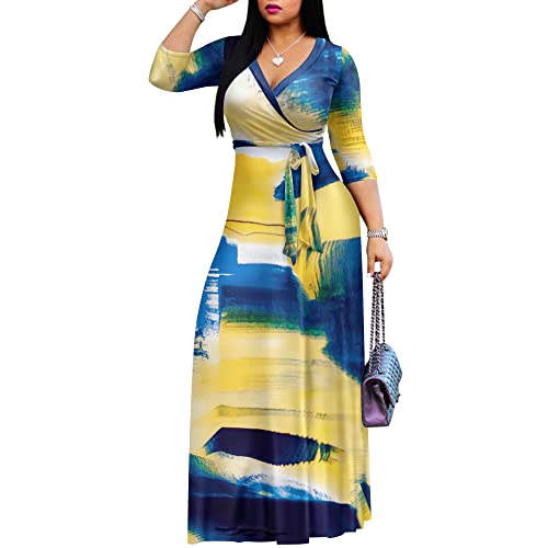 Image of FANDEE Plus Size Maxi Dress for Women Casual Summer Sundress V-Neck 3 /4 Sleeve