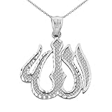 Middle Eastern Jewelry 925 Sterling Silver Islamic Allah Pendant Necklace, 16'
