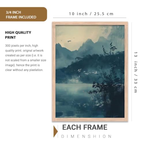 Image of kotart Big Aesthetic Nature Art Wall Framed Posters | Japanese Nature View Framed Poster for Living Room Bedroom Wall Decor Set Of 3 (10X13 inch)
