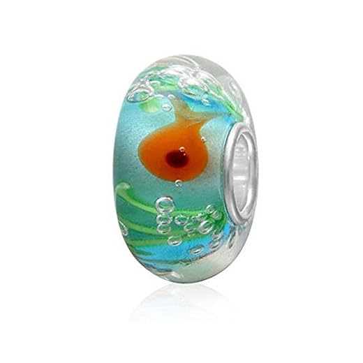 ARTCHARM Little Goldfish Swimming in The Transparent Pond Charm 925 Sterling Silver Core Flower Glass Charms …