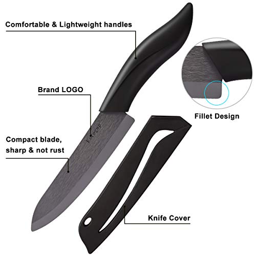 Updated Version Ceramic Knife Set 4-Piece With Sheaths (Includes 3" Paring Knife, 4" Fruit Knife, 5" Utility Knife, 6" Chef Knife) For Home Kitchen(Black) #TOP3