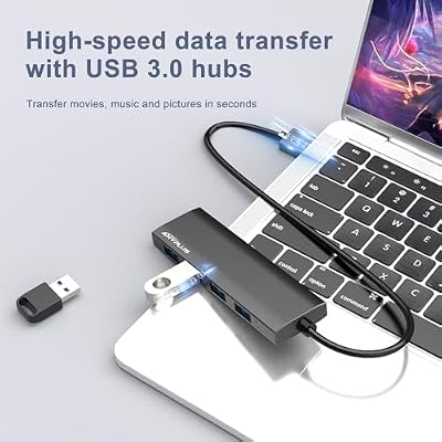 USB Hub, USB 3.0 Hub Aluminum Alloy Ultra Slim USB Splitter, Portable 4 Port USB Extender, USB Hub for Laptop, PC, MacBook, iMac, Surface Pro, Mac Pro, Flash Drive, XPS Black