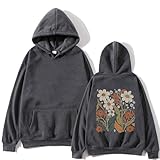 Suelta sudadera con capucha para mujer Kawaii Sudaderas Oversize novedad Blusas Camiseta Comfy Jumper Plaid Floral Casual Leger Sudadera con capucha Blusa, gris, XXL
